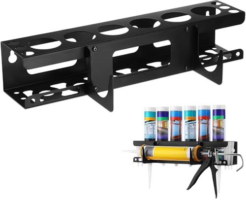 Support per Tubi Sigillante Silicone Montaggio Muro con Gancio Attrezzi, Contenitore Raccolta Furgoncino Metallo Resistente per Pistola Sigillanti, Garage, Carrello Portautensili e Tubi Adesivi