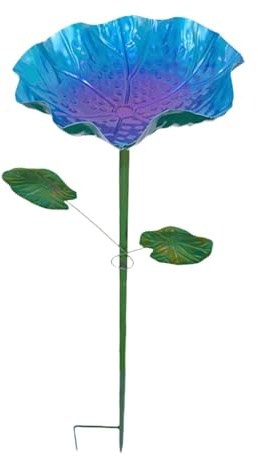 KESOTO Bebedero para Pájaros Cuenco de Agua Y Comida Pedestal para Aves Decoración de Exteriores con Poste Metálico para Fijación Segura Adecuado para, Azul