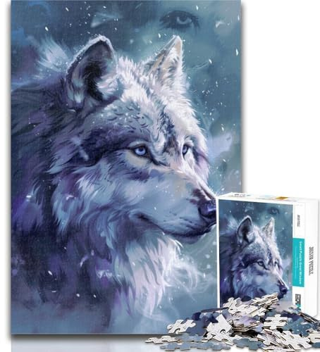 Puzzle Loup Blanc 1000 pièces pour Adolescents, Puzzle de 1000 pièces pour Adultes et Adolescents, avec pièces entièrement emboîtables de Formes aléatoires pour Les Enfants de 14 Ans et Plus, 26x38cm