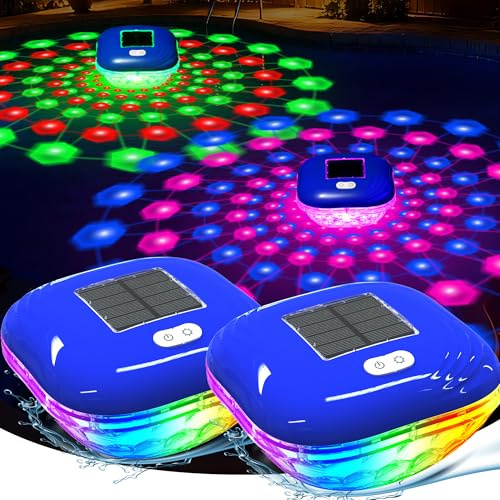 Luxfero Luces Flotantes Piscina Solares, Luces para Piscina con 9 modos de iluminación, Impermeables IP68 Luz Solar Piscina Flotante, RGB Luces Flotantes Piscina para Jardín Estanque Deco - 2 Piezas