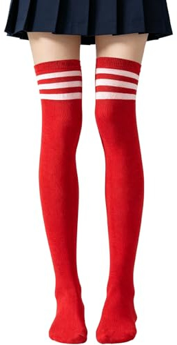 XETHI Chaussettes Hautes Femme pour Cosplay Femme Manga | 1 Paire de Chaussettes Montantes pour Tenue JK et Look Japonais (Rouge)