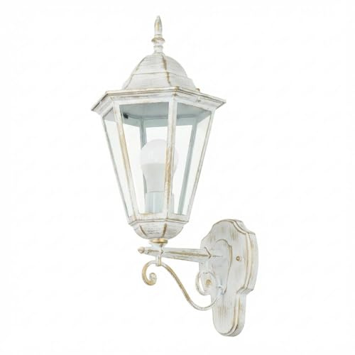 Licht-Erlebnisse Applique da esterno in vetro alluminio bianco IP44 giardino terrazzo H:50,5 cm E27 lanterna nostalgica Applique rustica da esterno BRISTOL