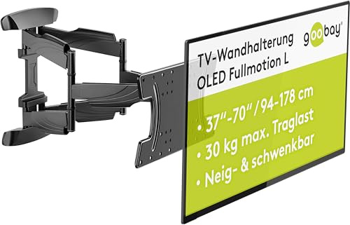 goobay TV Wandhalterung – Ideal für OLED-, Flatscreen and Curved Fernseher von 37 bis 70 Zoll, Fullmotion, Vollständig Beweglich, Schwenk- und Neigbar, 30 kg Tragkraft, VESA-Kompatibel, 49956 Schwarz