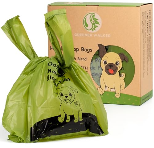 GREENER WALKER Tie Handles Poo Bags for Dog Waste, 300 Pet Poop Bags, 100% Leak-proof Thick and Strong Biodegradable (Green)