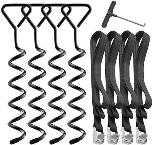 Hodzeed 4Set Heavy Duty Trampoline Anchor Ground Pegs Tie Down Kit - Tied Pet Dog Fixed, Fit Trampolines Garden Camp Swings Shed (Black)
