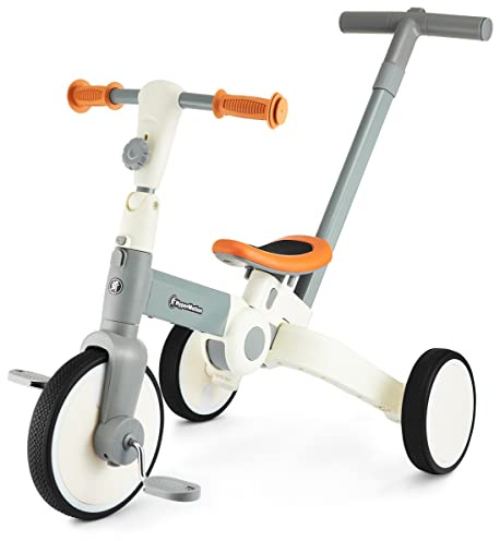 HyperMotion Triciclo Passeggino 5 in 1 per Bambini 18 Mesi-4 Anni - Bici Senza Pedali con Maniglione Regolabile, Pieghevole e Trasformabile da Triciclo a Mini Bicicletta - Grigio.