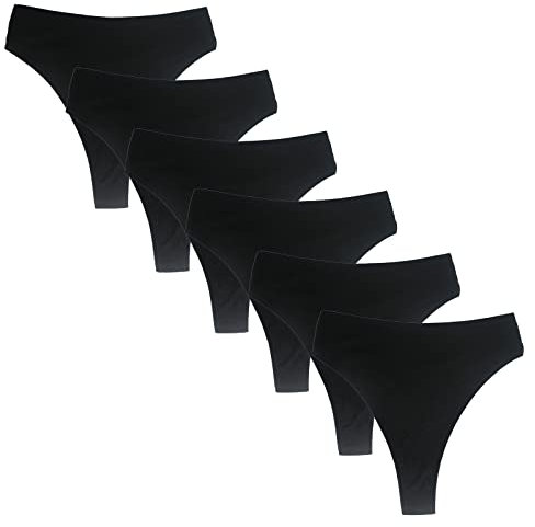 Deigecil 6er-Pack Schwarz String Tanga Damen Hoch tailliert Bauchweg Baumwoll Baumwoll unterwäsche Frauen,Weich bequem Sport Unterhose Damen