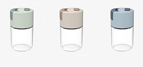 LPY Salt and Pepper Shaker Set Of 3, Measuring Salt Shaker,Transparent Bottle, Pink and Blue Quantitative salt shaker,Moisture-Proof Salt Shaker