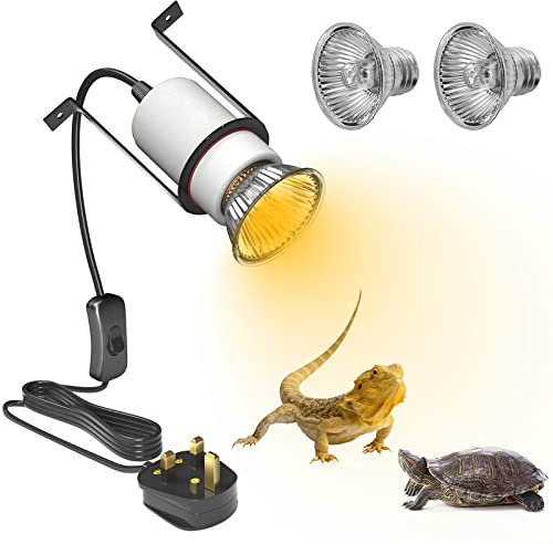 Luxvista Pet Heat Lamp Holder, Ceramic Heater Bracket for Reptiles, Tortoise Pet Heat Lamp, with 2 Pack 50W E27 Heat Lamp Bulb