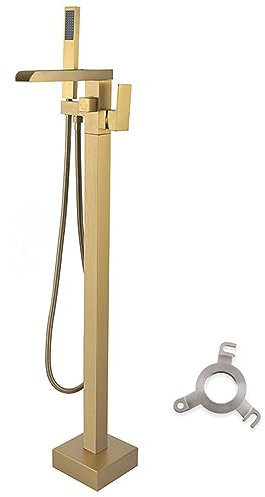 Robinet Sur Pied Baignoire Ilot, Cascade Ouverte Mitigeur Baignoire Ilot Sur Pied, Mitigeur Monotrou Pivotant 360°,Or Brossé