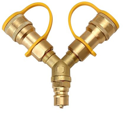 Natural Gas Y Splitter for Propane Hose 2-Way Tee Quick Connect Adapter Fittings with Shut Off Valve Cover Brass Conversion Kit to Hose Tank Line Pizza Oven Grills Generator Patio Heater (Size: 1/2)