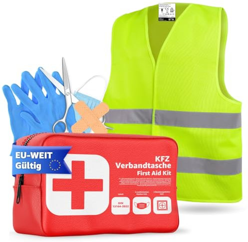 3x 2 in 1 - Pannenset & Autozubehör - Auto Erste Hilfe Set mit Verbandskasten & Warnweste für StVO 2024