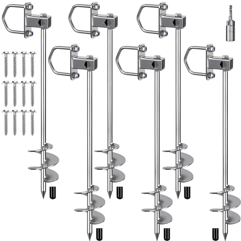 Insaga Anclajes para Suelo, Anclaje de Tierra para Tiendas de CampañA, 74cm Kit de Trampolines para Columpio/Camping/Cobertizo/Perro/Portón con Lazo Fijo, 6 Paquete