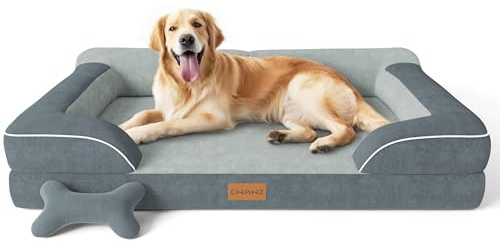 CWAWZ Extra Large Dog Bed, Orthopedic XL Dog Bed with Cooling Gel Memory Foam, Waterproof Pet Bed with Removable Washable Cover, 42 Pet Sofa Couch Dutch Velvet with Bone Toy, Dark Gray