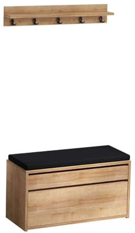 Concept-Usine | Mueble de Entrada con Perchero de Pared y baúl de Almacenamiento | Diseño de Madera LARVIK | Acabado en Roble | Espacio de Almacenamiento para Ropa y Zapatos | Práctico y Elegante