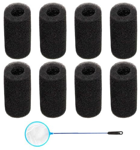 ZBHDEYG 8 Stück Schwarzer Filterschwamm, 1 Stück Fischernetz, Wassereinlassfilterbaumwolle, Schützende Baumwollabdeckung, Wasserpumpenfilter, Filterbaumwollabdeckung