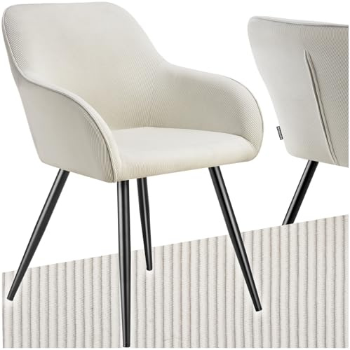 tectake® Sillas de Comedor, Silla Acolchada con Tejido de Pana, Respaldo Continuo, Patas de Acero Robustas, Muebles Comedor, Sillas Comedor Modernas, Silla Comedor Nordica - 1 Silla Crema/Negro