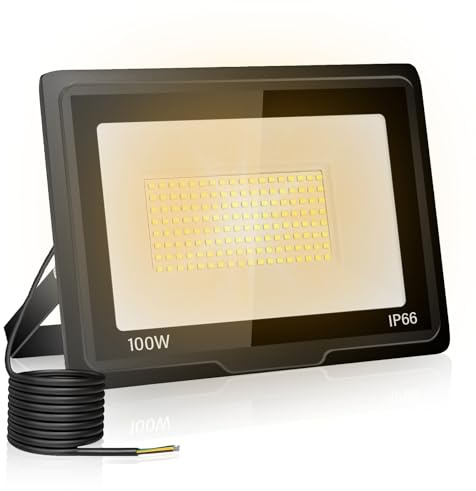 toobettp 100W LED Strahler Außen, 3000K 10000LM Warmweißes LED Fluter, IP66 Wasserdicht Außenstrahler Fluter Flutlicht für Garten, Innenhöfe, Garage, Hotel
