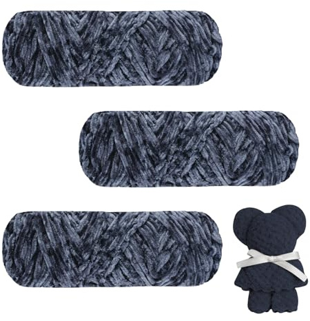 AUAUY 3x100g Hilo Lana de Chenilla de Terciopelo, Gris Hilo de Chenilla Terciopelo Dorado Tejido a Mano, Hilo de Terciopelo para Tejer y Crochet, Hilo de Manta para Ropa, Bufandas y Trabajos de Punto
