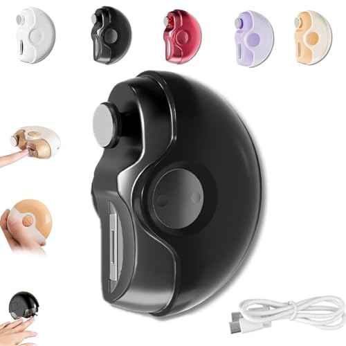 Busaiu Tagliaunghie elettrico 2 in 1, portatile, ricaricabile tramite USB, lucidatore elettrico per unghie, con 2 velocità e conservazione degli scarti di unghie, colore: nero