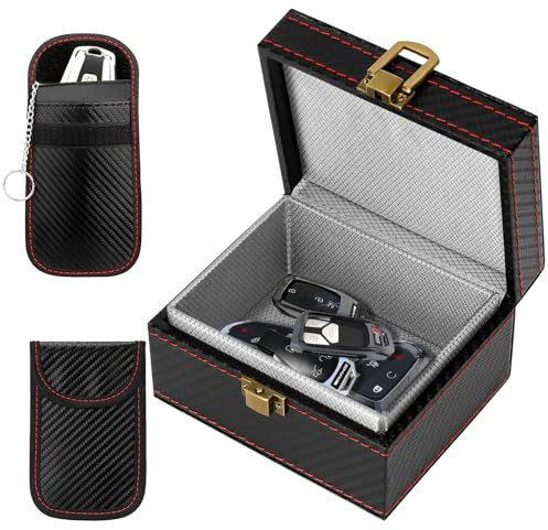 Boîte Anti RFID & Lot de 2 Signal Blocage Faraday Pochette Sac,Boîte à clés de Voiture, Keyless Go Boîte Protection,Etui Anti RFID,pour Antivol Anti Piratage et RFID Cage de Faraday(115 x 95 x 65 mm)