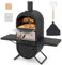 GYMAX Forno per Pizza da Esterno, Forno per Pizza a Legna con Pietra, Pala, Griglia di Cottura, Termometro e Copertura, Forno per Pizza Autoportante con 2 Ripiani Laterali per Campeggio, Giardino