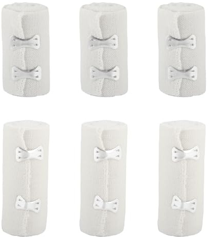 DBALL 6 Stück Bandagen in Zwei Größen Mullbinden Elastische Bandage Mit Metallclips Medizinische Elastische Fixierbinden für Handgelenke Knöchel Und Knie Weiß