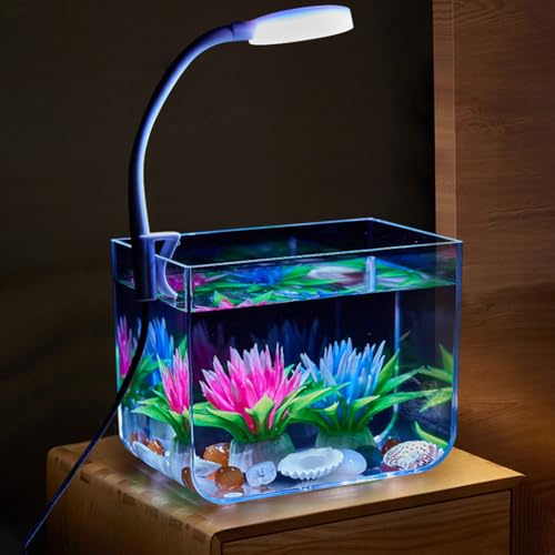 Mini acquario, piccolo acquario, set completo con luce di serraggio, 12,5 x 10,5 x 7,5 cm, serbatoio di pesce, gamberetti, acquario, bacino, per pesci e piante acquatiche, S