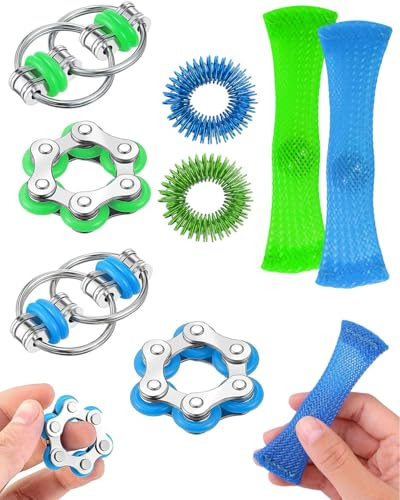 JUKOTA Fidget Toy Anti Stress Jouet, Jeu De Chaîne Flippy, Six Chaînes À Rouleaux, Bague de Massage des Doigts, Soulage Le Stress Réducteur, Parfait pour Anxiété, ADD, TDAH (8PCS)
