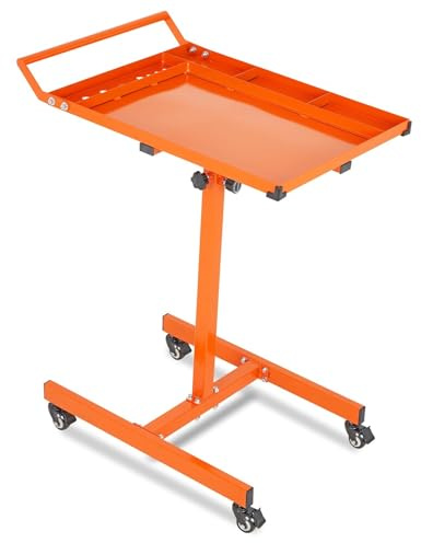 Garvee 35-45 Inch Adjustable Height Worktable, 220 Lbs Capacity Heavy-Duty Work Table with Wheels & Brakes, Mechanics Workbench for Warehouse, Repair Shops, Workshop, Garages and DIY (Orange)