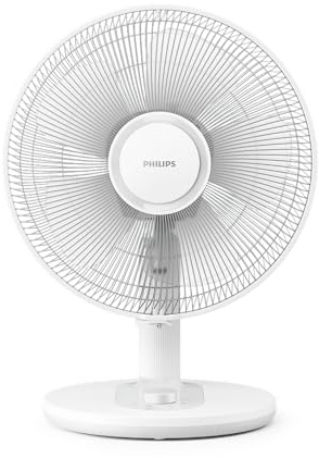 PHILIPS Ventilatore da tavolo Serie 1000 - Potente e Silenzioso 35 dB(A), Flusso d’aria di 2.000 m³/h, 3 Impostazioni di Velocità, Rotazione 80° e Inclinazione 30°, Bianco (CX1030/00)