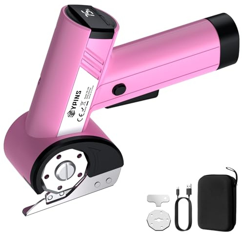 EYPINS Cordless Electric Scissors,Rechargeable Cardboard Fabric Cutter-Pink