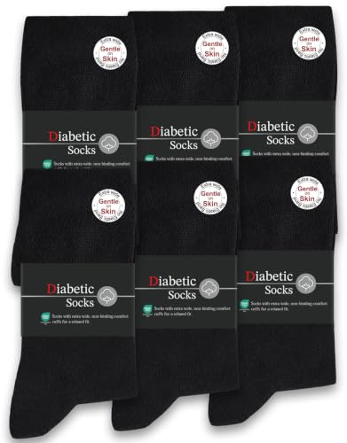 SockWaddles Diabetic Socks for Men & Women, 6 Pairs, Soft Loose Top | 97% cotton crew socks with a seamless toe and relaxed cuff; gentle everyday comfort for sensitive or swollen feet and ankles.