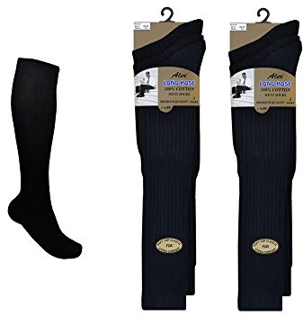 6 Pairs Mens Extra Long 100% Cotton Socks - Mens Long Hose Socks (Black), 6-11 37-42, Black