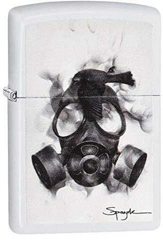 Zippo Spazuk Gas Mask Design Pocket Lighter, White Matte with Gas Mask