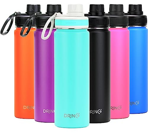 DRINCO Stainless Steel Water Bottle Spout Lid Vacuum Insulated Double Wall Water Bottle Wide Mouth (40oz 32oz 22oz 18oz 14oz) Leak Proof Keep Cold Sport Camping Hiking (22 oz, 22oz Teal)