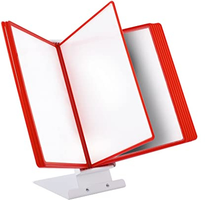 LEVIATAN | Table Display Board System | Table Lectern | Document Organiser | Consultation and Presentation Documents | Plastic Case for Papers | Includes 10 Display Panels | Size: A4 | Colour: Red