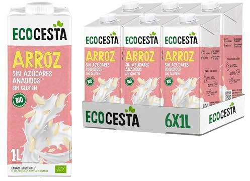 ECOCESTA MEJOR CADA DIA - Pack de 6 Unidades de 1 L de Bebida Ecológica Vegetal de Arroz - Sin Azúcar Añadido y Sin Gluten - Apto para Veganos - Ideal para Tomar Sola, con Café o en Batidos