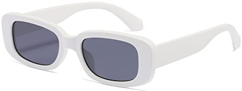 kimorn Rectangulaire Lunettes de Soleil pour Femmes Hommes Tendance Rétro Mode Lunettes 90's Vintage UV 400 Protection Carré Fram K1200 (Monture blanche Lentille grise, 65)