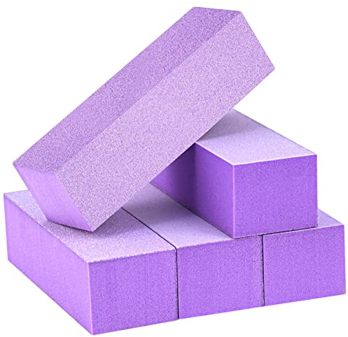 Maryton Nail Buffer Block, Medium/Fine Grit 100/180 Finishing Buffers for Acrylic Nails Gel Polish Nails, 3 Way Professional Pedicure Manicure Buffer Kits, 5 Count (Purple)