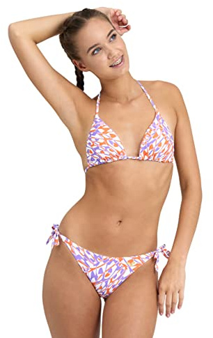 Arena Allover Bikini Donna a Triangolo, Costume da Bagno con Tessuto Elasticizzato Riciclato ad Asciugatura Rapida, Costume da Donna con Coppe Removibili, Top e Slip con Laccetti