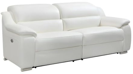 Vente-unique-Divano relax 3 posti elettrico in pelle Bianco - ARENA II