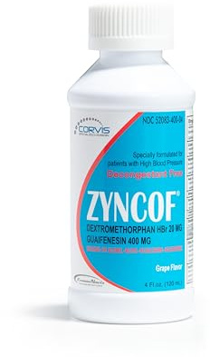 Zyncof Cough & Cold, Cough suppressant and Expectorant, Decongestant-Free, HBP-Safe, Grape-Flavored, Sugar and Alcohol Free, Used by Healthcare Systems, Multi-Symptom Cold Relief Liquid, 4 fl oz