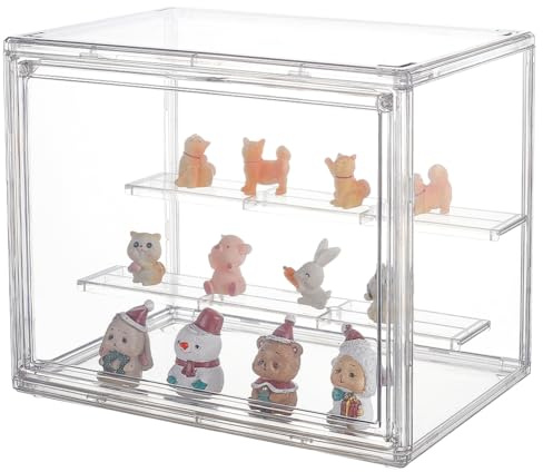 NBEADS 2-Tier Clear Display Case Acrylic Box, Whole Scene Riser Display Stands with Door Plastic Countertop Figure Stand Shelves for Collectible Figures Models Cupcake, 27x18x22cm