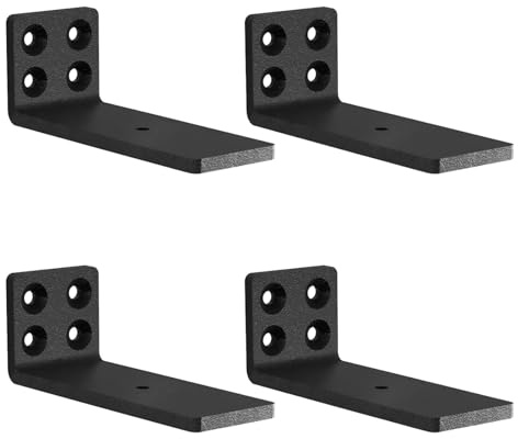MLOQI Lot de 4 Equerre Etagere Murale, équerre Industrielle,Equerre Charge Lourde,5 mm D'épaisseur, Support Invisible étagère Murale avec Vis (Noire 10 cm)