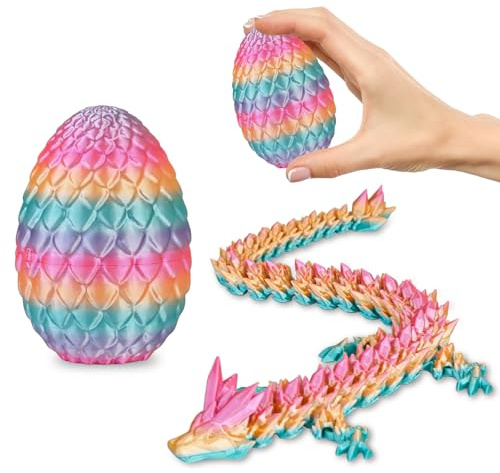 Small Dragon Eggs with Dragon Inside, 3D Printed Surprise Funny Gifts for Kids, Articulated Dragon Fidget Toys for Adults, Executive Desk Toys Office Room Décor (Pastel Rainbow)