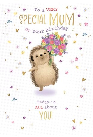Words 'n' Wishes Special Mum födelsedagskort – Grattiskort med igelkott och blomdesign och foliedetaljer – födelsedagskort för kvinnor