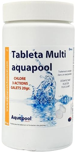 Chlore Multifonction Piscine 1KG & 5KG | Pastilles 20g Stabilisés pour Entretien Complet | Désinfection, Anti-Algues et Clarification | Eau Limpide et Propre Toute la Saison (1KG)