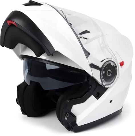 DAWNRISE Casco de Motocicleta Modular, Negro Mate, Visera Transparente, Abatible (Frozen White, M)