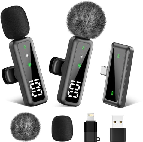 2-Pack Wireless Lavalier Microphone | AI Noise Cancelling, 8H Battery, Plug-Play for iPhone/Android/iPad/Laptop | Crystal-Clear Sound for Vlog/Stream/Meeting/TikTok/Interview